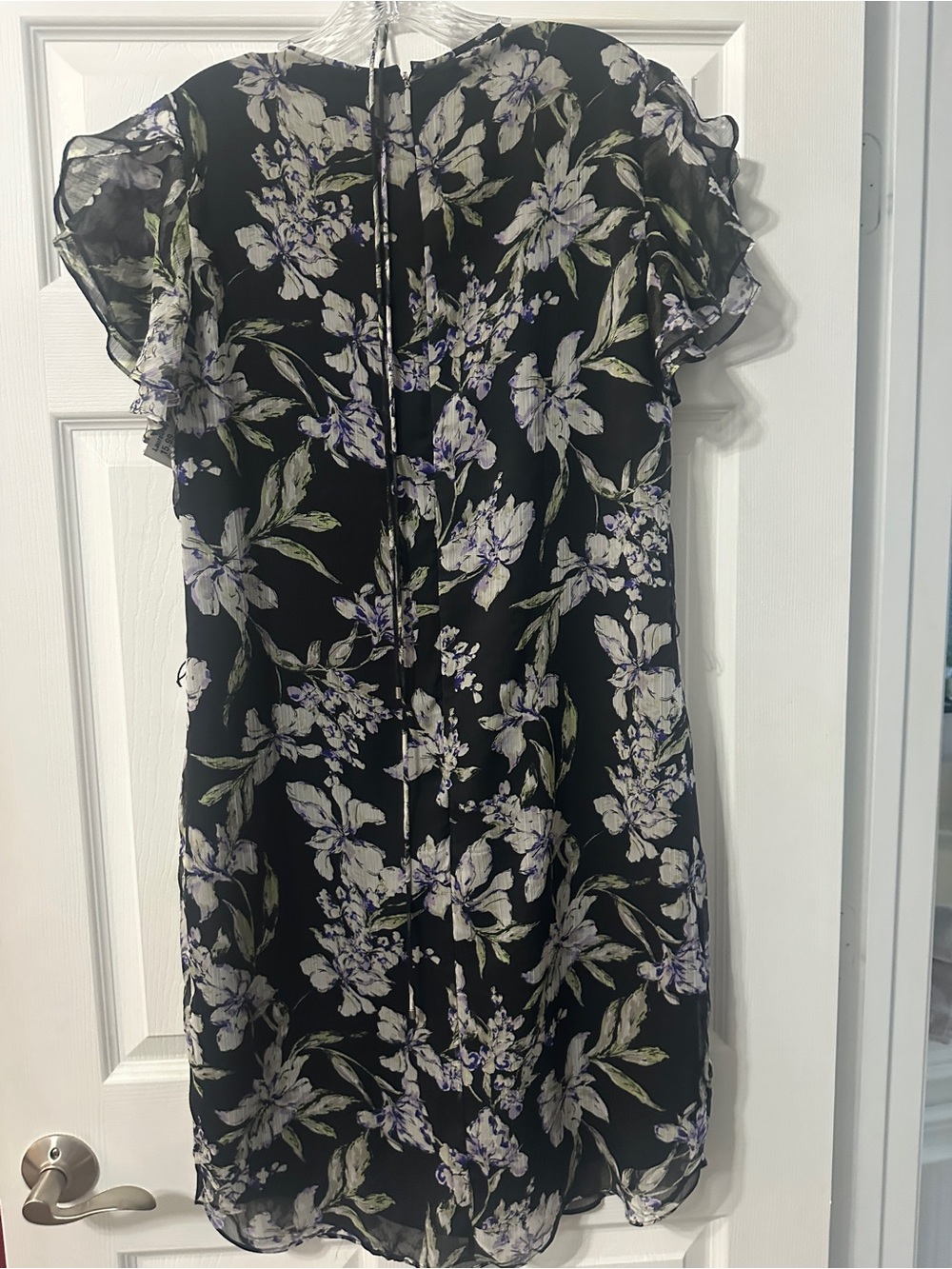 Lauren Ralph Lauren Black Floral Ruffle-Sleeve Mini Dress